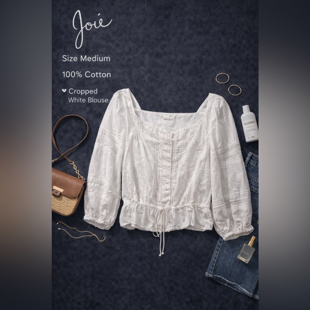 Joie White Cotton Embroidered Blouse – Size Medium